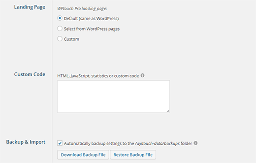 WP Touch Pro Extra Settings 