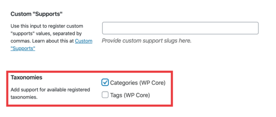 Turn on categories for a Custom Post Type in WordPress