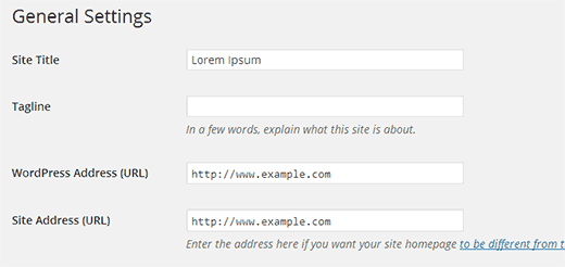 WordPress and Site Address settings